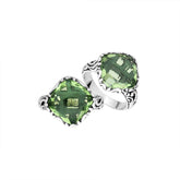 Sterling Silver Cushion Shape Balinese Statement Ring With Green Amethyst Quartz